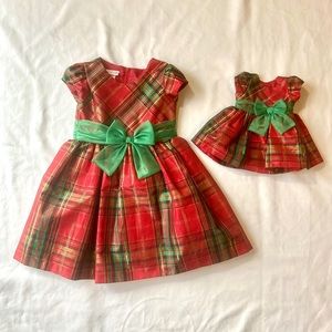 Metallic Red Plaid Holiday Dress with matching Doll Dress